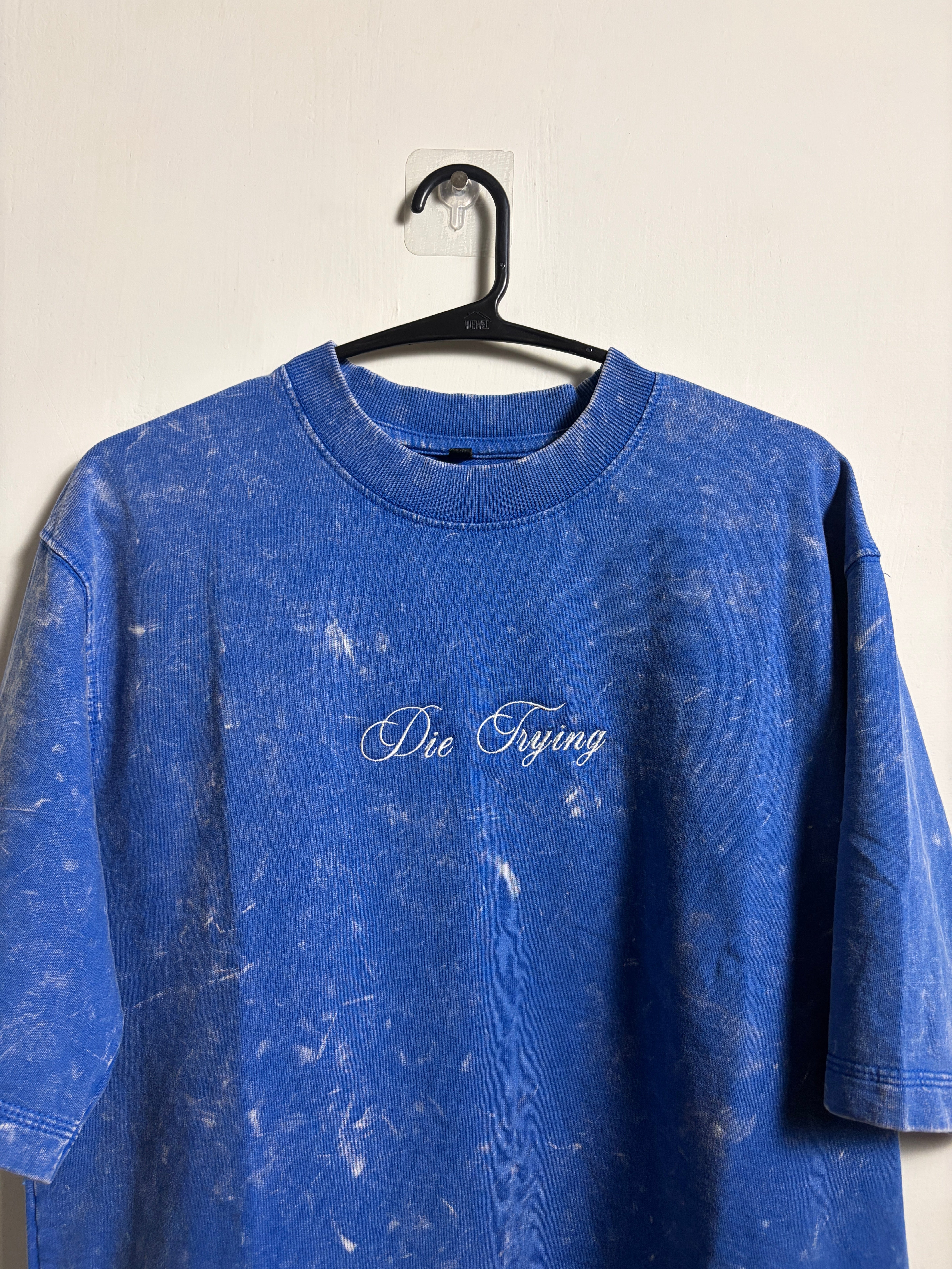 DIE TRYING EMBROIDERED BLUE COSMIC WASH TSHIRT