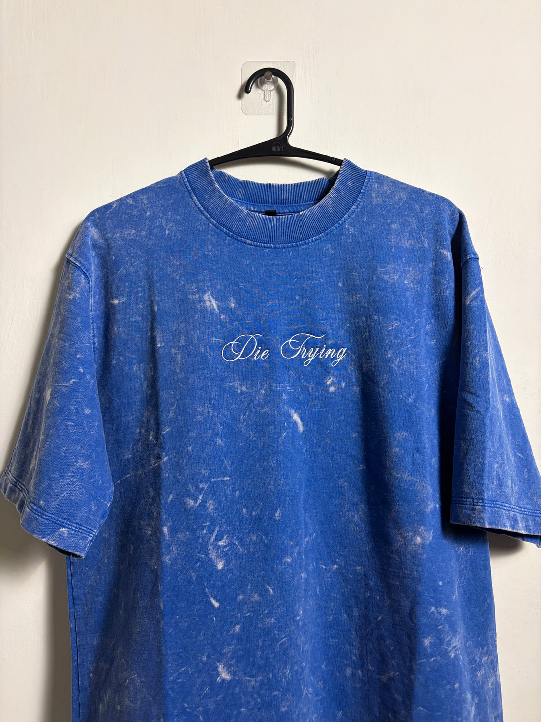 DIE TRYING EMBROIDERED BLUE COSMIC WASH TSHIRT