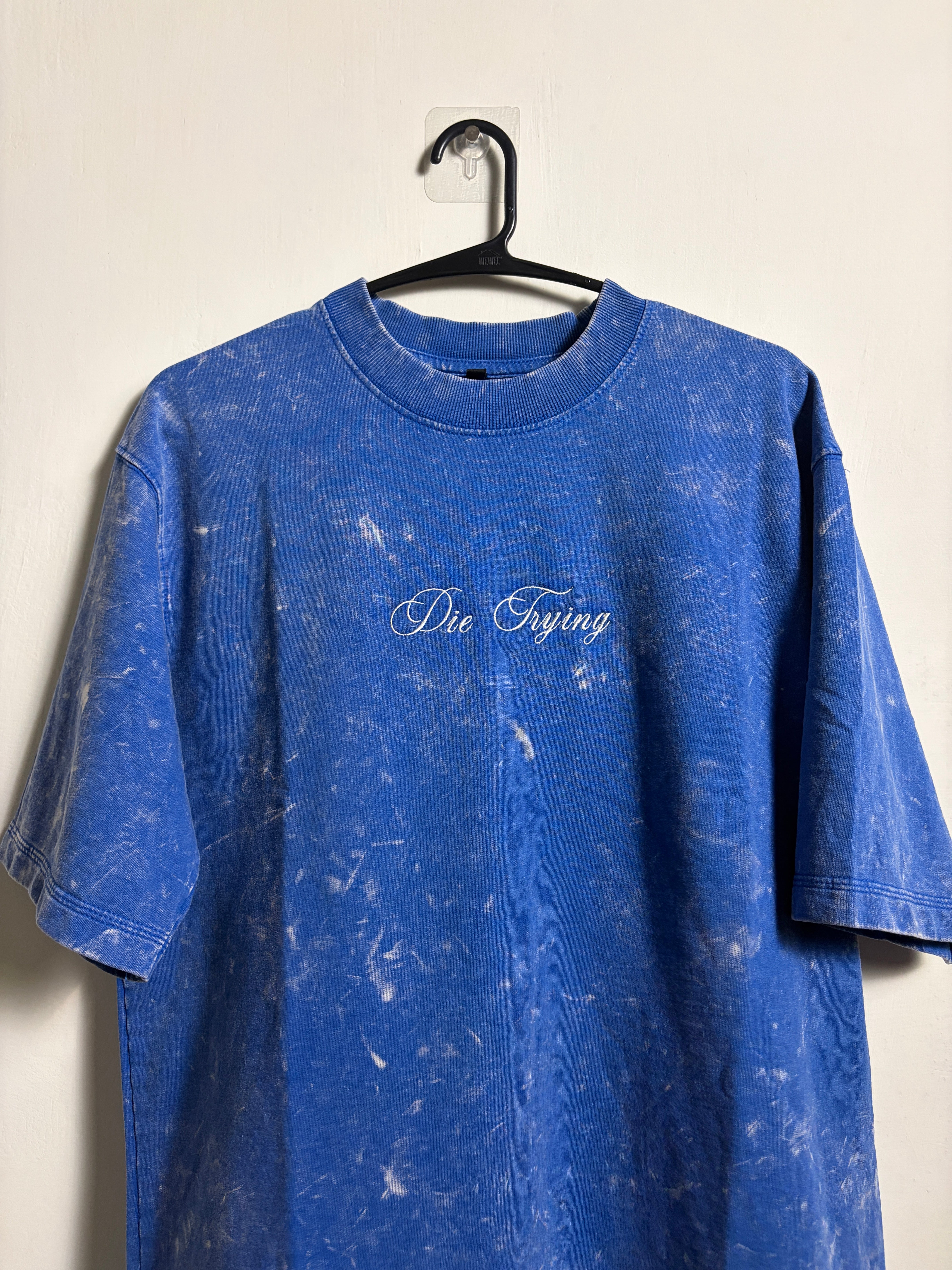 DIE TRYING EMBROIDERED BLUE COSMIC WASH TSHIRT