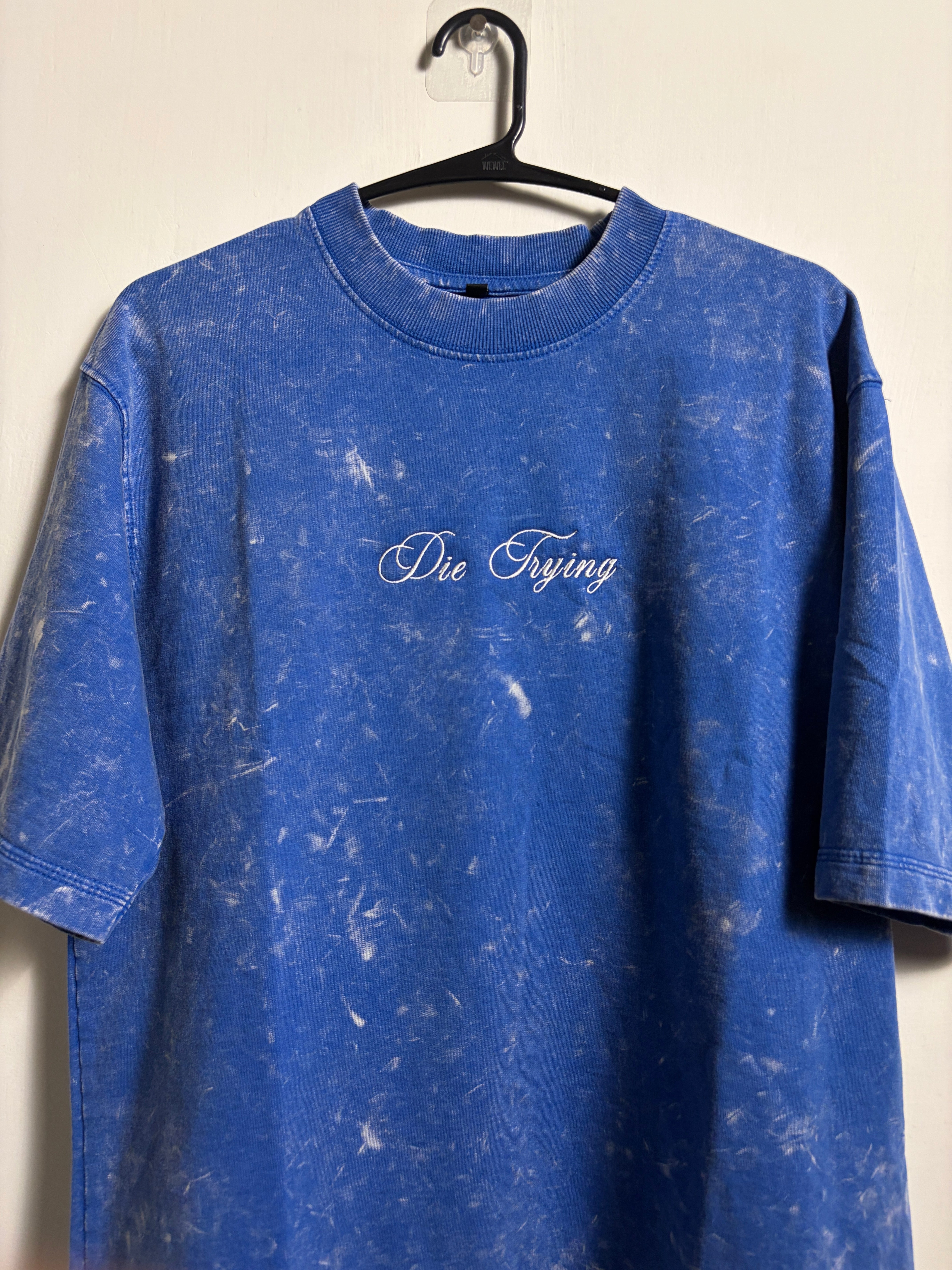 DIE TRYING EMBROIDERED BLUE COSMIC WASH TSHIRT