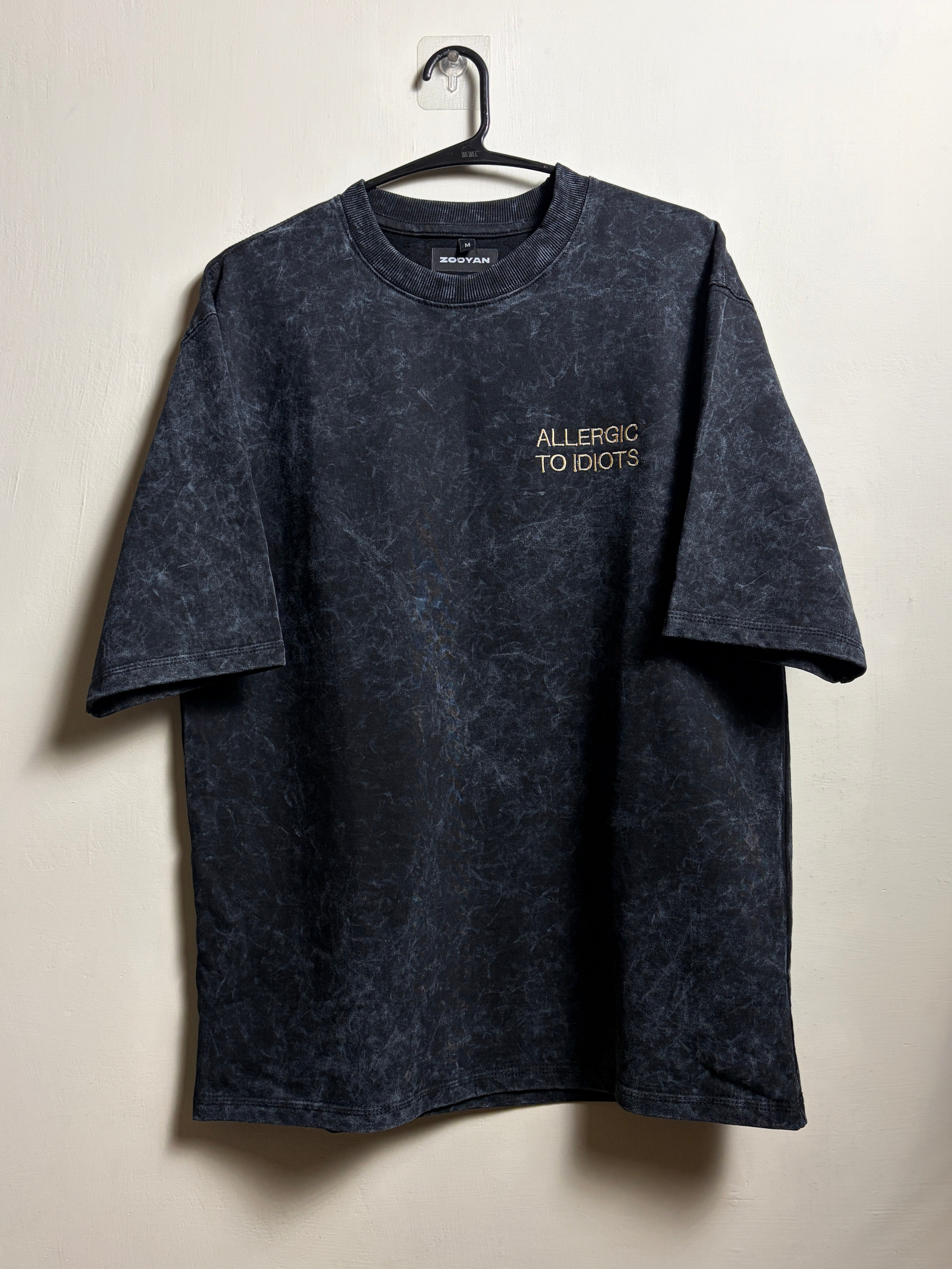 ALLERGIC TO IDIOTS EMBROIDERED COSMIC WASH TSHIRT