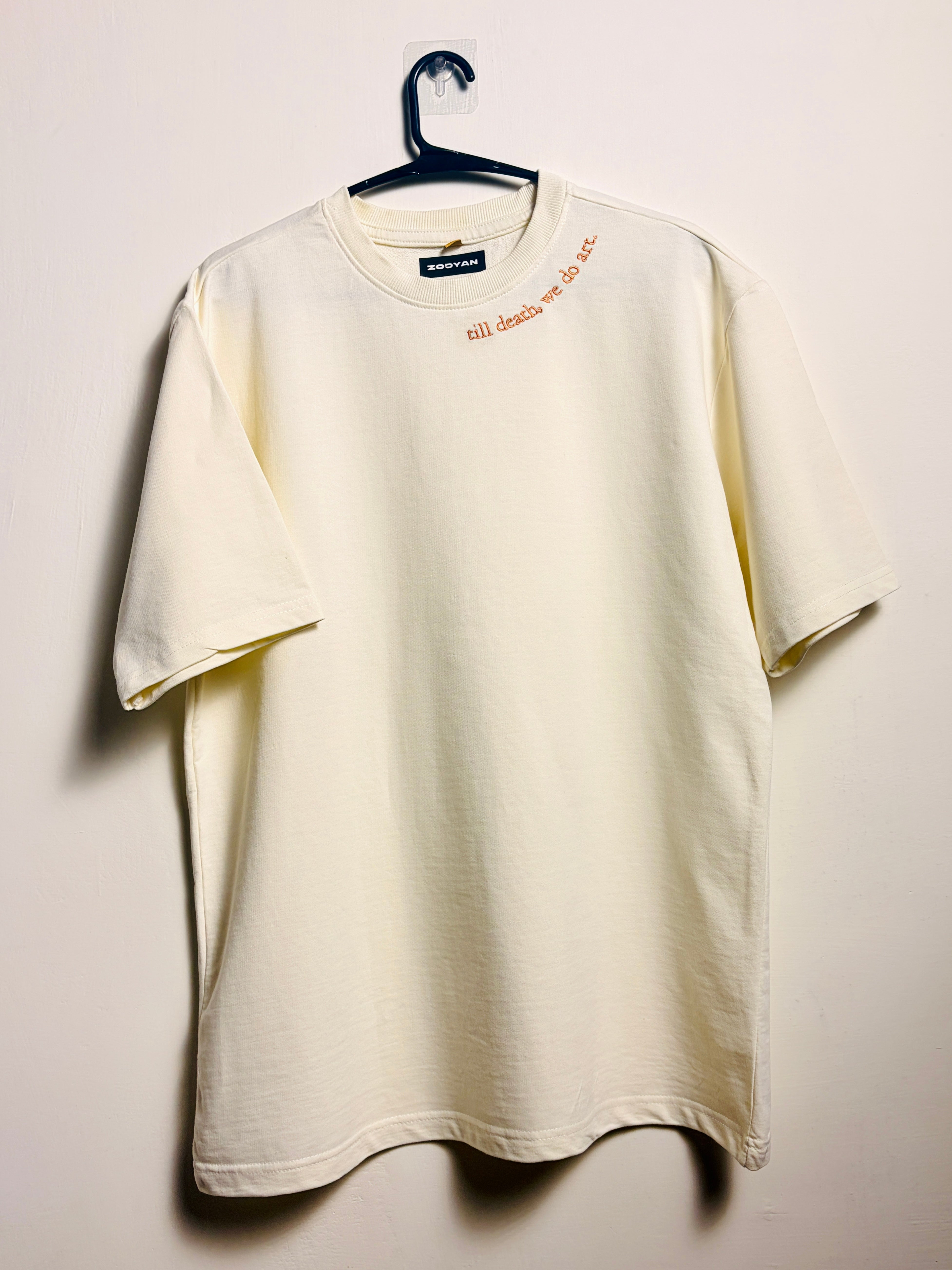 TILL DEATH WE DO ART EMBROIDERED OFF WHITE TEE