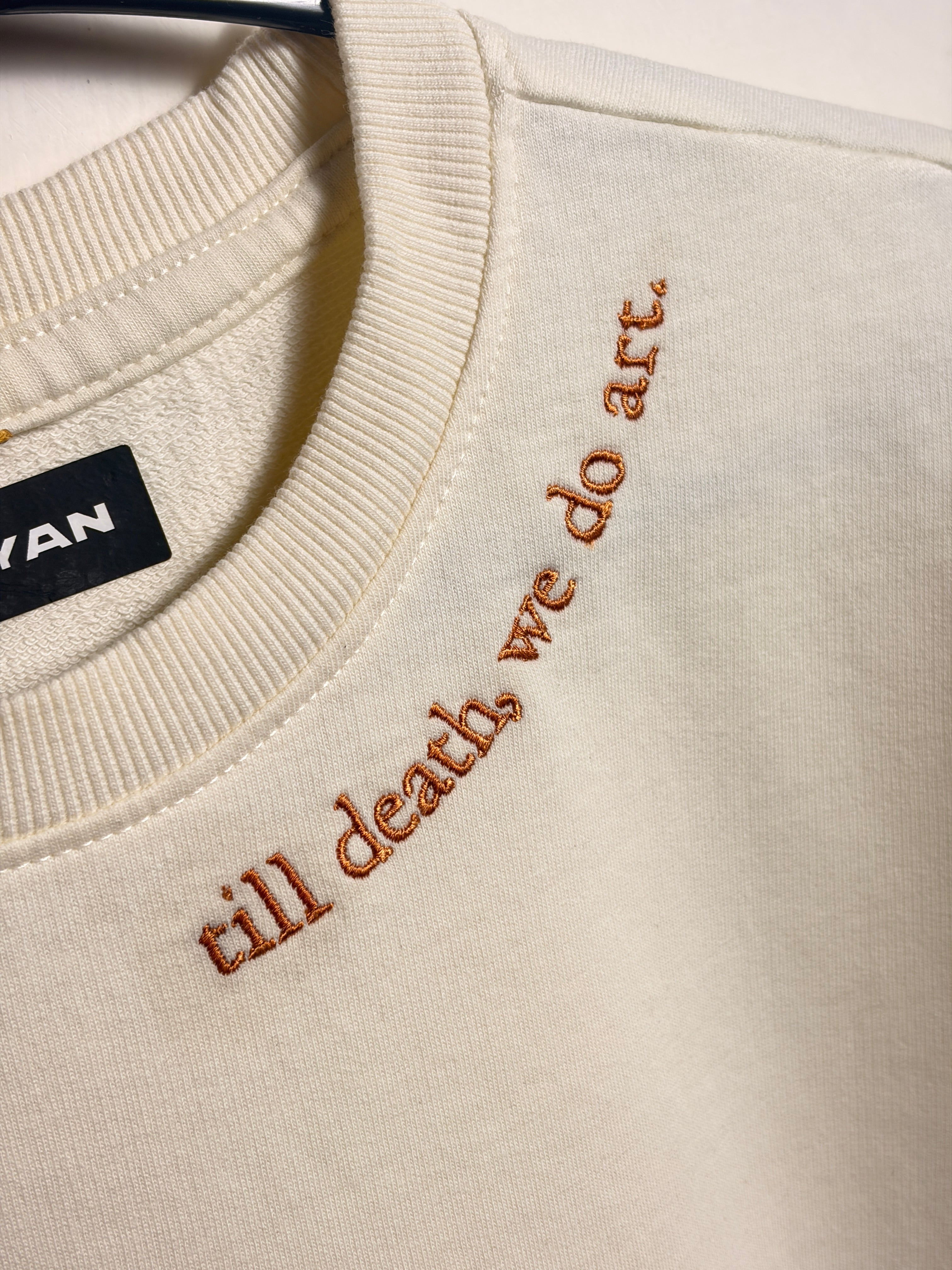 TILL DEATH WE DO ART EMBROIDERED OFF WHITE TEE