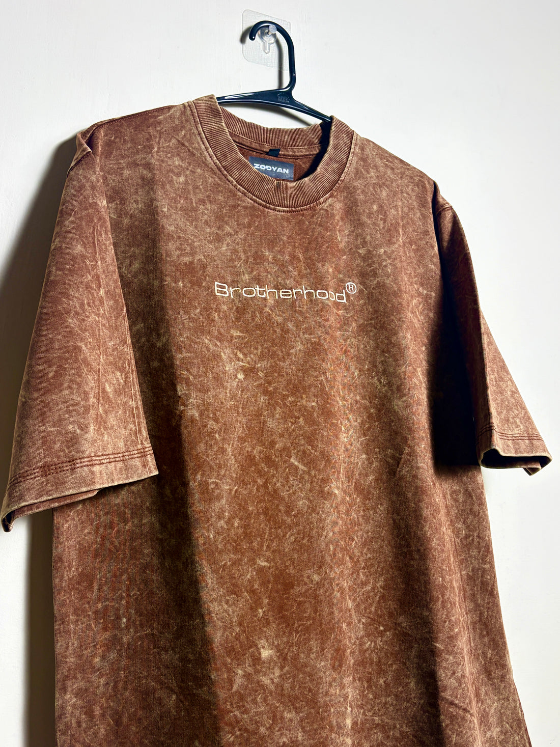 BROTHERHOOD EMBROIDERED BROWN COSMIC WASH TSHIRT