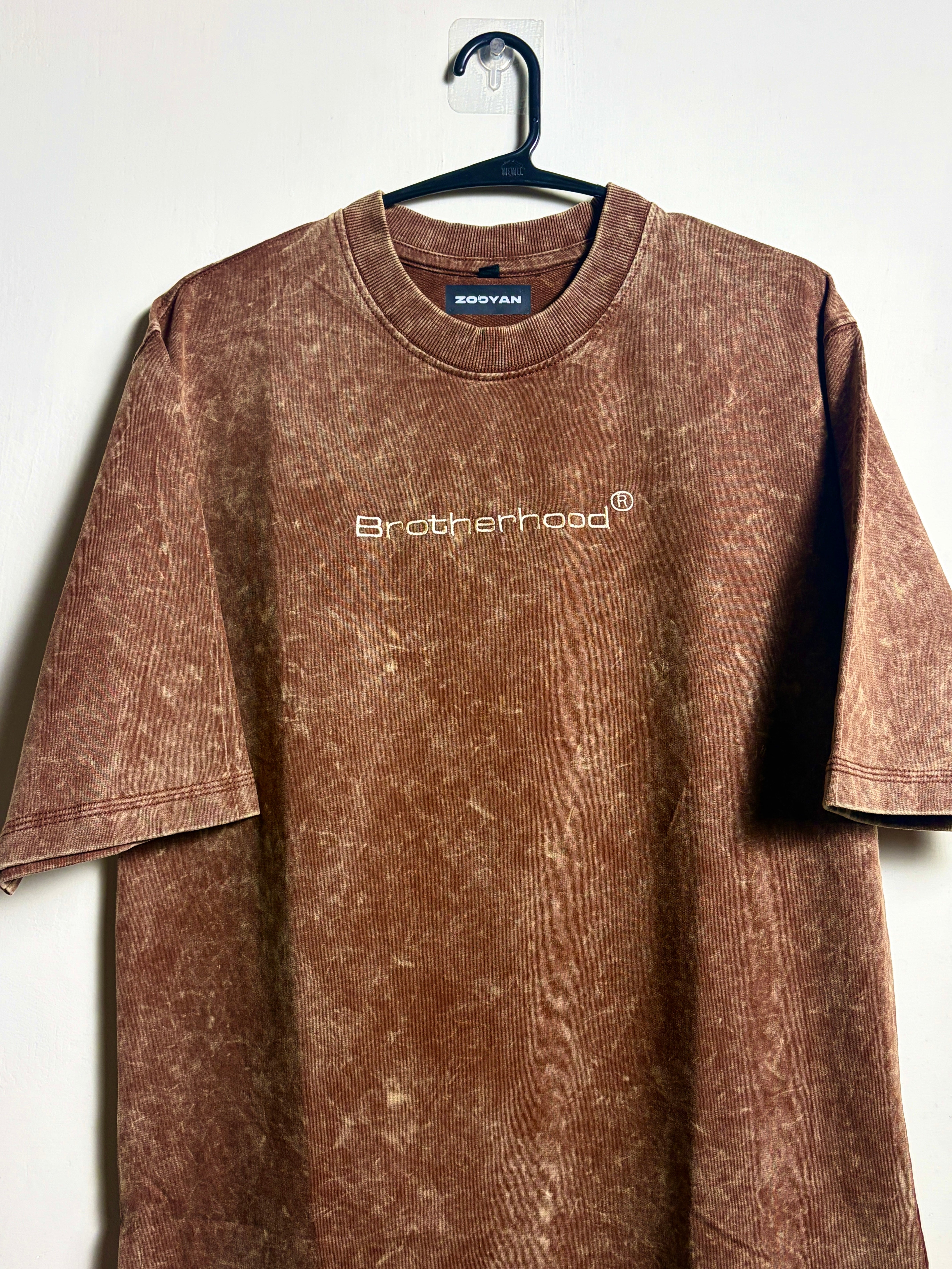 BROTHERHOOD EMBROIDERED BROWN COSMIC WASH TSHIRT